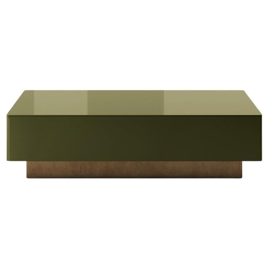 Chelmsford Oxidised Solid Brass and Glass Coffee Table in Uniform Green For Sale