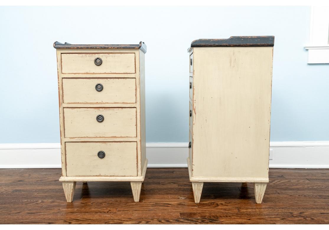 Hand-Painted Chelsa Textile Gustavian Style Distressed Bedside Tables For Sale