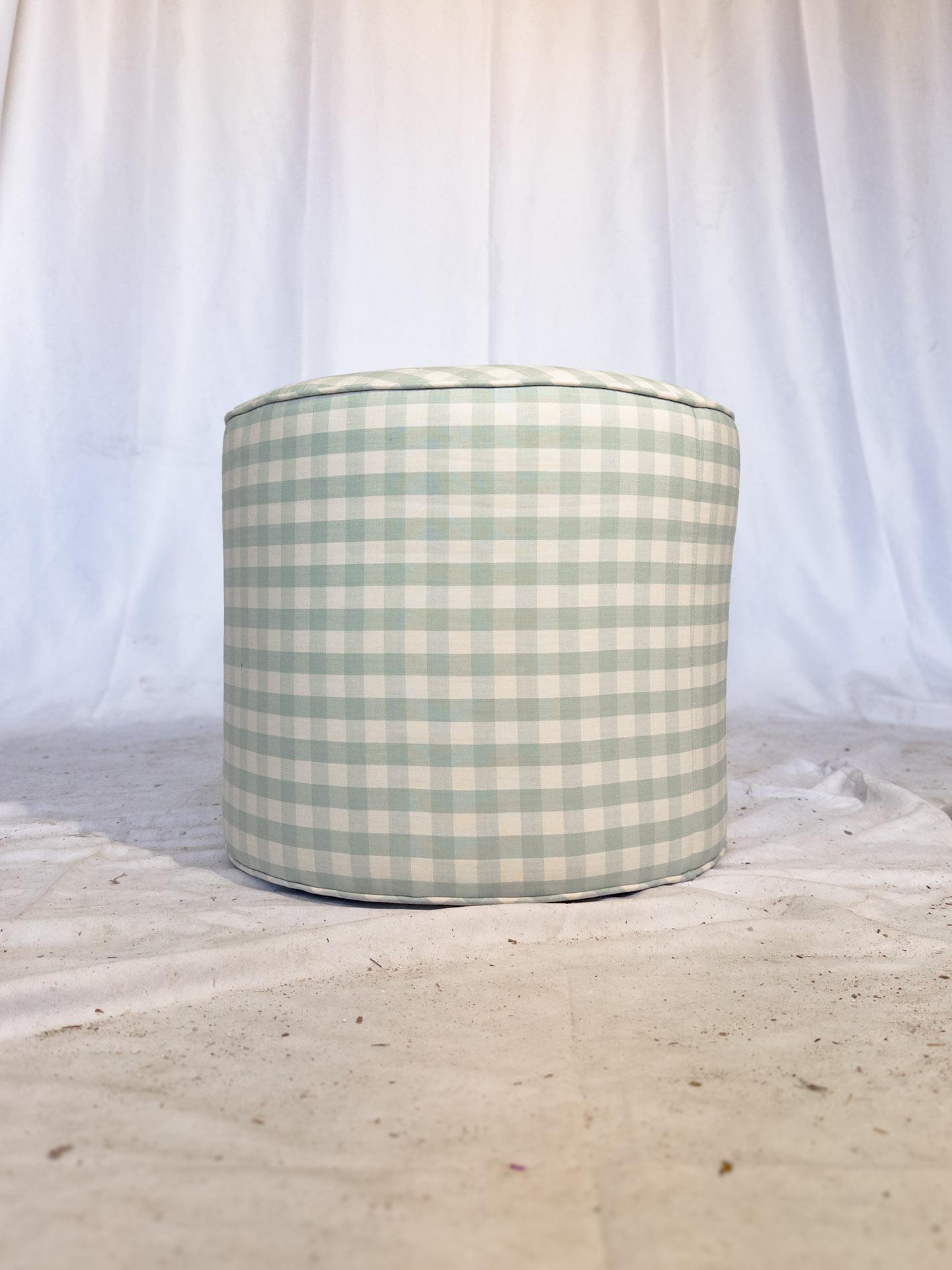 Chelsea Checkerboard Round Ottoman In Good Condition For Sale In Houston, TX