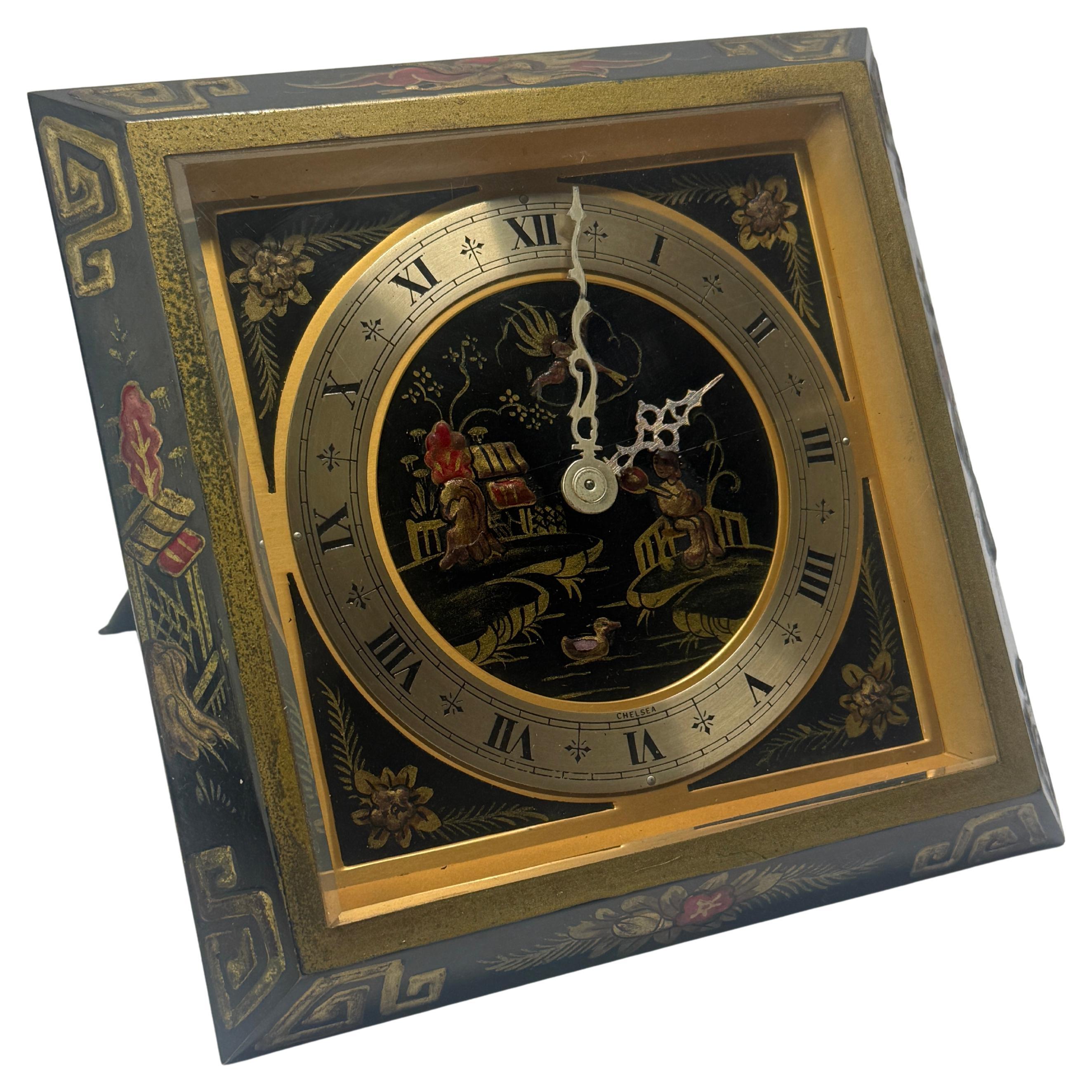 Chelsea Chinoiserie Japanned Desk Clock, Boston, c. 1925