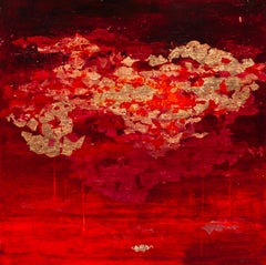 Astratto con oro - XXI secolo, Olio, astratto, notte, foglia d'oro