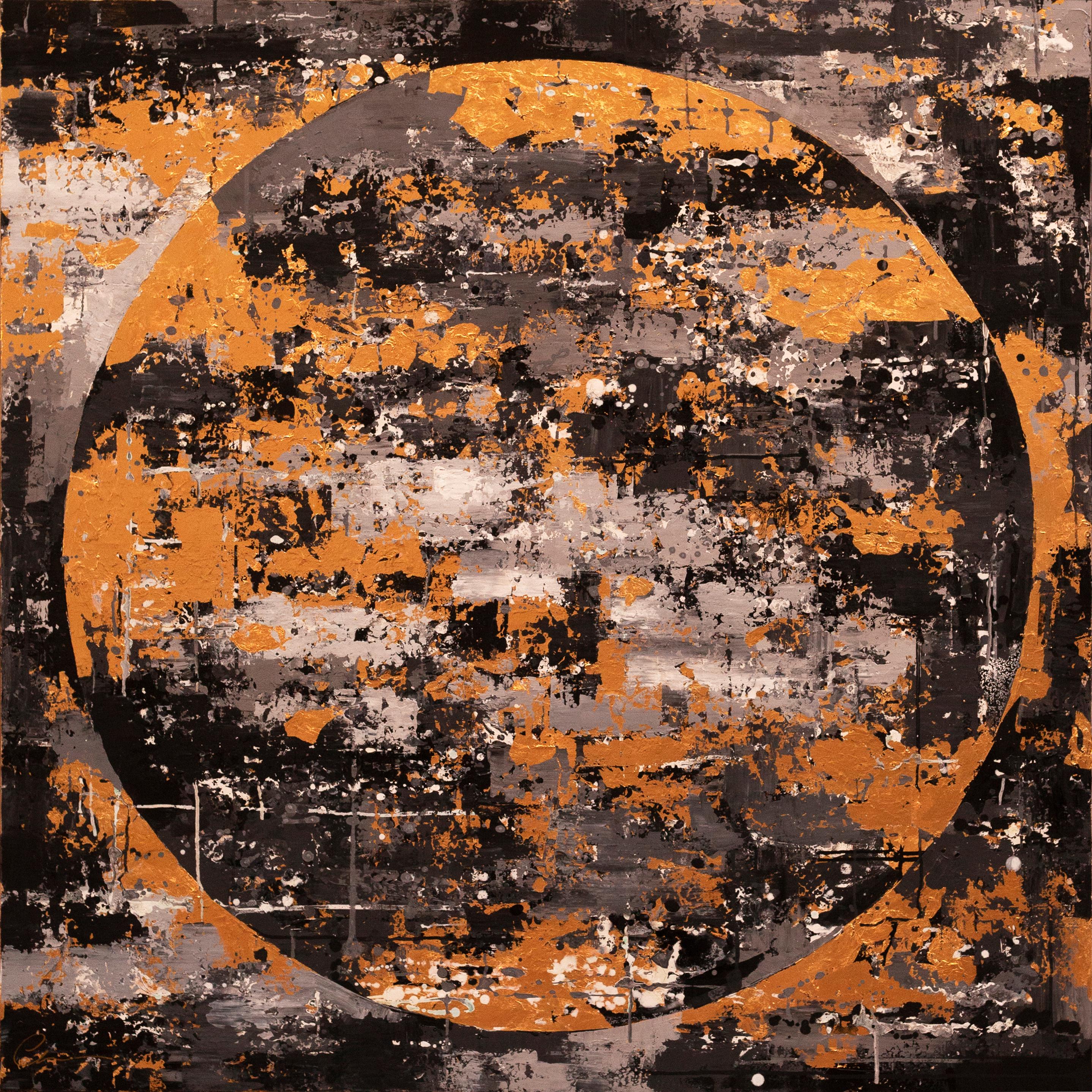 Luna Negra Y Dorada - Siglo XXI, Contemporáneo, Pintura Abstracta, Pan de Oro