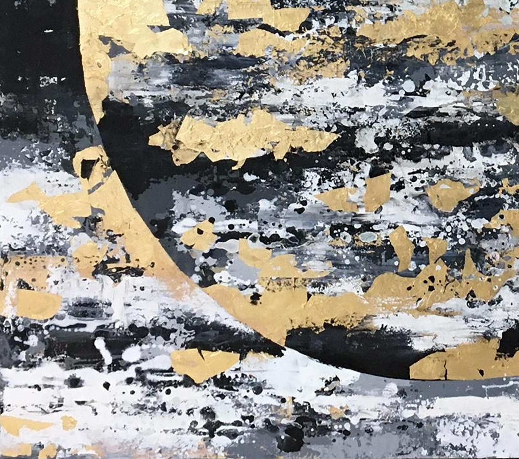Black And Gold Moon - 21st Century, Contemporary, Painting, Gold Leaf, Moon 1