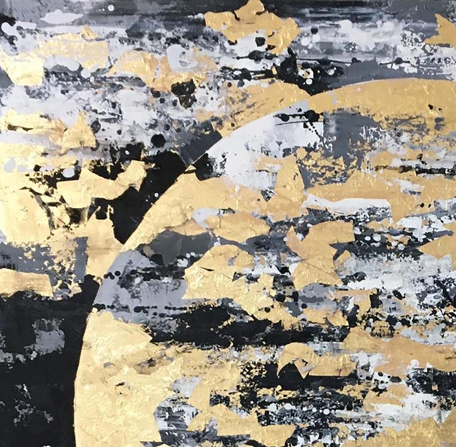 Black And Gold Moon - 21st Century, Contemporary, Painting, Gold Leaf, Moon 2