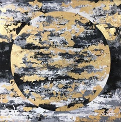 Black And Gold Moon - 21st Century, Contemporary, Painting, Gold Leaf, Moon