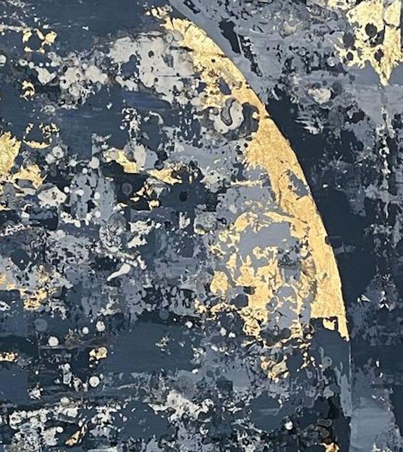 Blue Moon - 21st Century, Oil painting, abstract, night, blue, gold leaf - Painting by Chelsea Davine