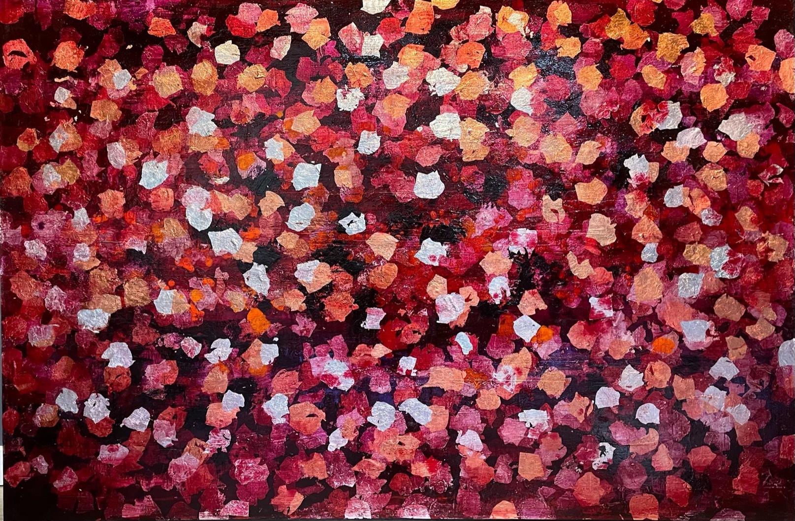 Abstract Painting di Chelsea Davine - Foglie di rame - XXI secolo, Olio, astratto, notte, rosso, foglia d'oro