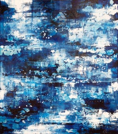 Bleu profond - 21e siècle, contemporain, peinture à l'huile abstraite, feuille d'argent