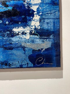 Deep Blue Abstract - 21st Cent., Contemporary, Abstract, Oil Painting, Gold Leaf