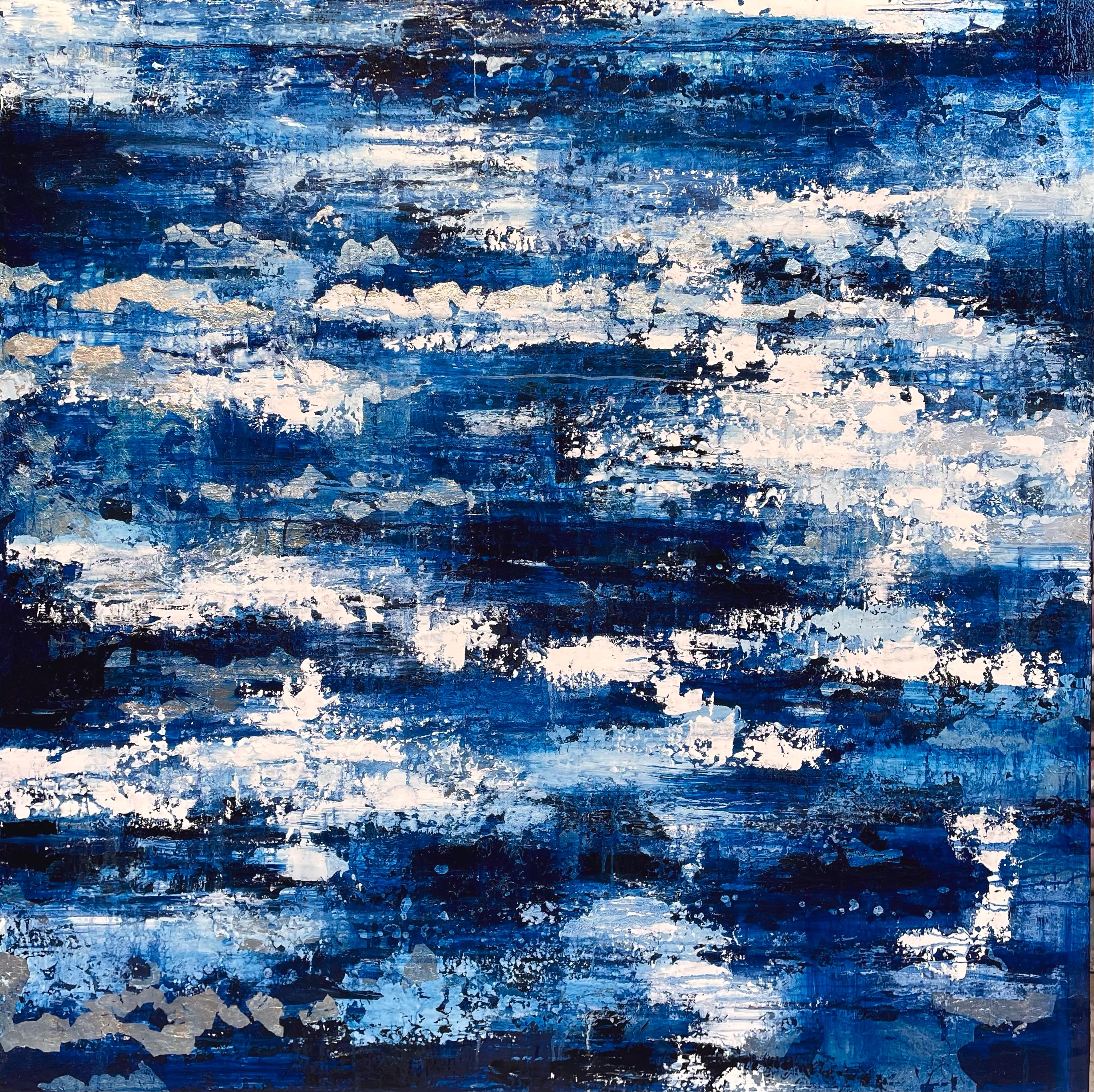 Deep Blue Abstract - 21st Cent., Contemporary, Abstract, Oil Painting, Gold Leaf