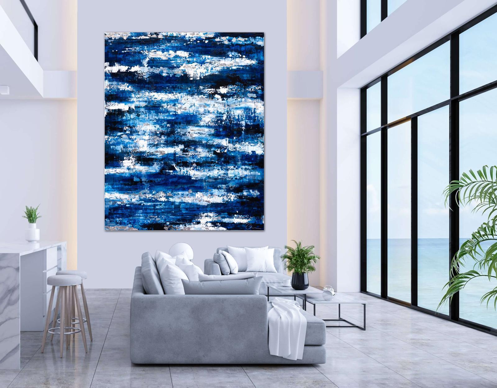 Blu profondo con argento - 21° secolo, Olio, astratto, notte, foglia d'oro - Painting di Chelsea Davine
