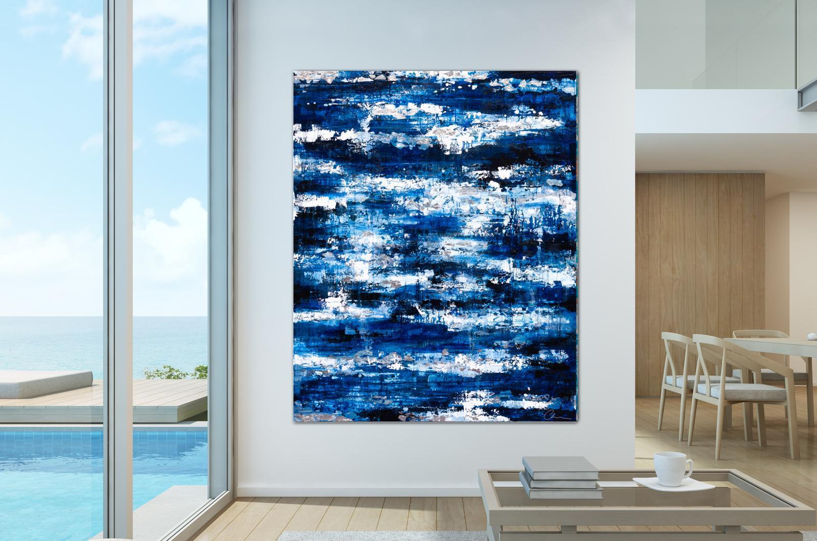 Blu profondo con argento - 21° secolo, Olio, astratto, notte, foglia d'oro - Painting Astratto di Chelsea Davine