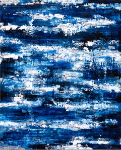 Tiefblau mit Silber - 21. Jh., Öl, abstrakt, Nacht, Blattgold