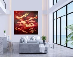 Glut - 21. Jahrhundert, Öl, abstrakt, Nacht, Blattgold