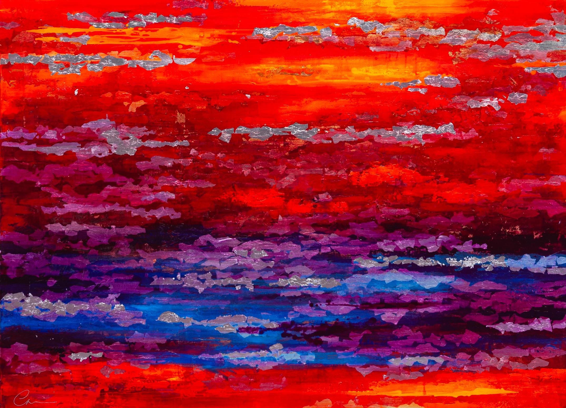 Evening Sky with Silver - 21st Century, Oil, abstract, night, gold leaf