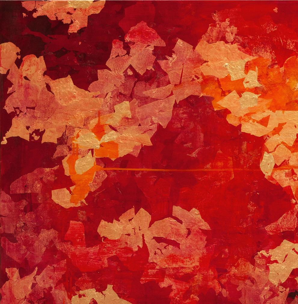 Peinture abstraite « Exhale » du 21e siècle, contemporaine, feuille d'or - Contemporain Mixed Media Art par Chelsea Davine