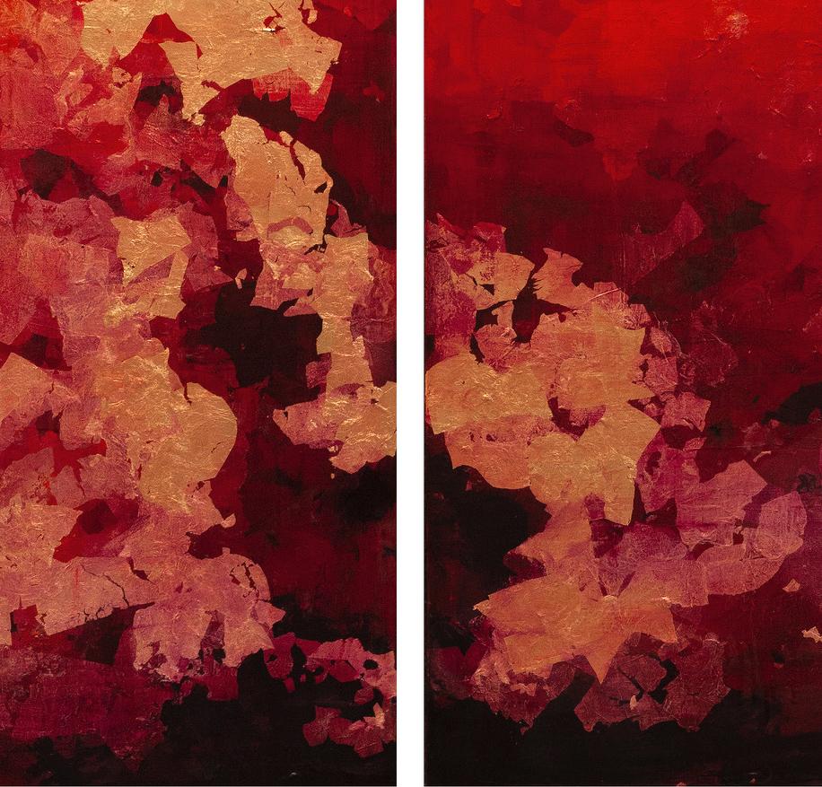 Dittico Exhale-Inhale - 21° secolo, Contemporaneo, Pittura astratta, Foglia d'oro in vendita 2