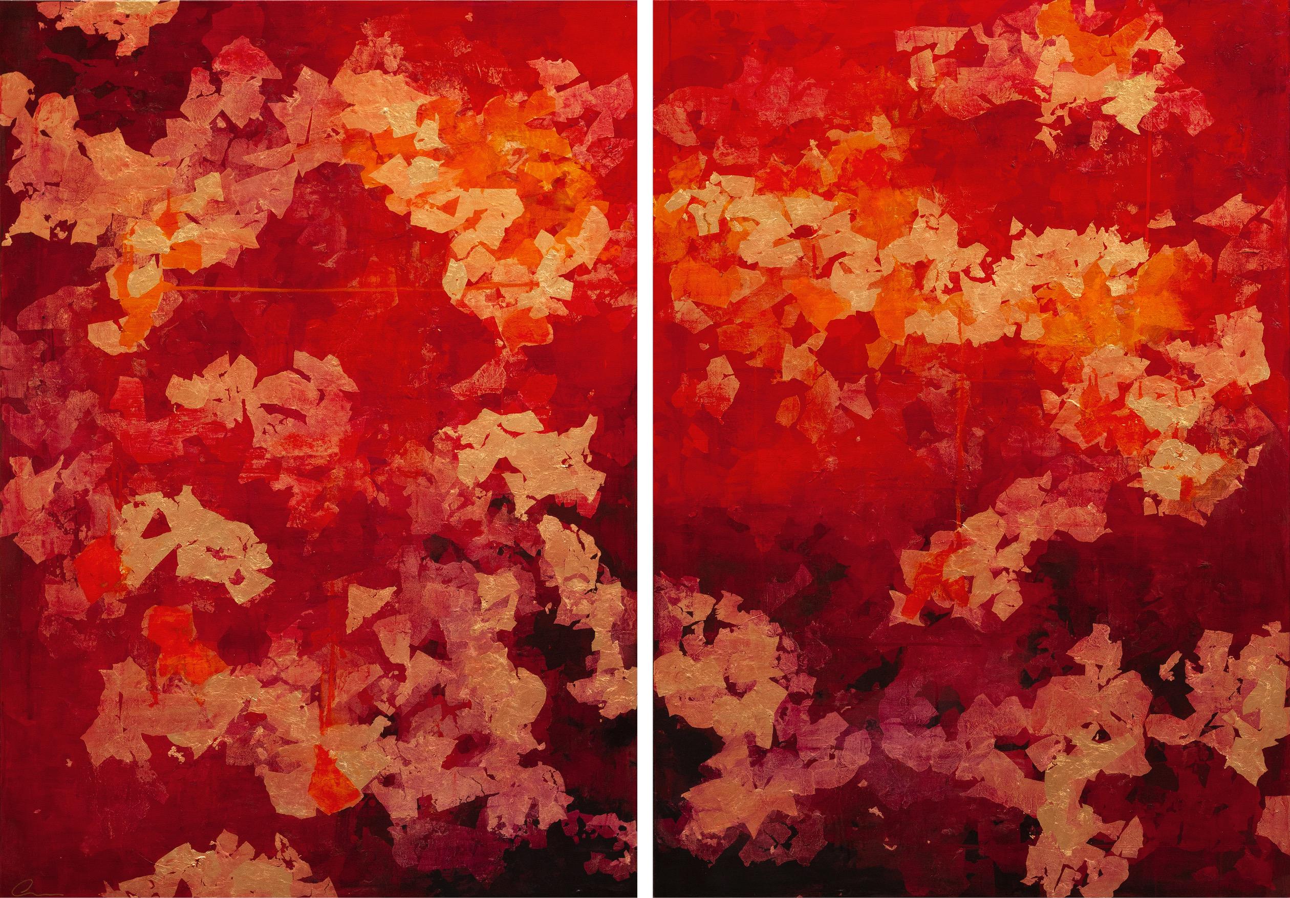 Exhale-Inhale Diptych - 21st Century, Contemporary, Abstract Painting, Gold Leaf