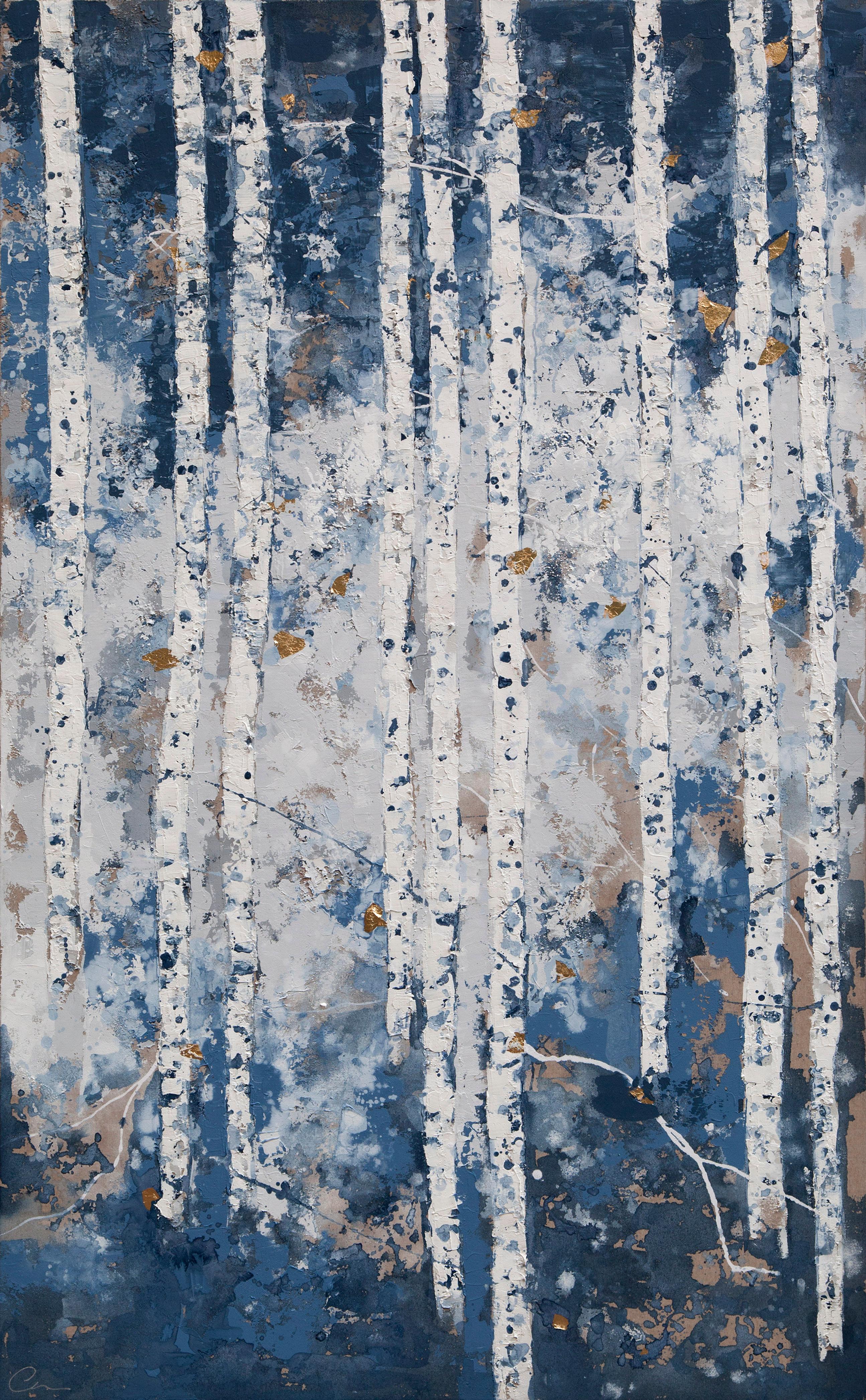 Chelsea Davine Landscape Painting - First Snowfall - 21st Century, Contemporary, Figurative Oil Painting, Gold Leaf