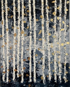 Primera nevada - Siglo XXI, Óleo, pan de oro, abstracto, invierno