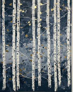 First Snowfall in Blue- 21st C., Contemporary, Abstract, Oil Painting, Gold Leaf