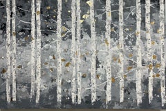 First Snowfall in Grey- 21st C., Contemporary, Abstract, Oil Painting, Gold Leaf