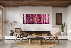 Luna d'oro attraverso Wood Wood d'autunno - XXI secolo, Olio, astratto, notte, foglia d'oro