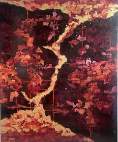 „Golden Bosphorus – 21. Jahrhundert“, Ölgemälde, Blattgold, abstrakt, Herbst