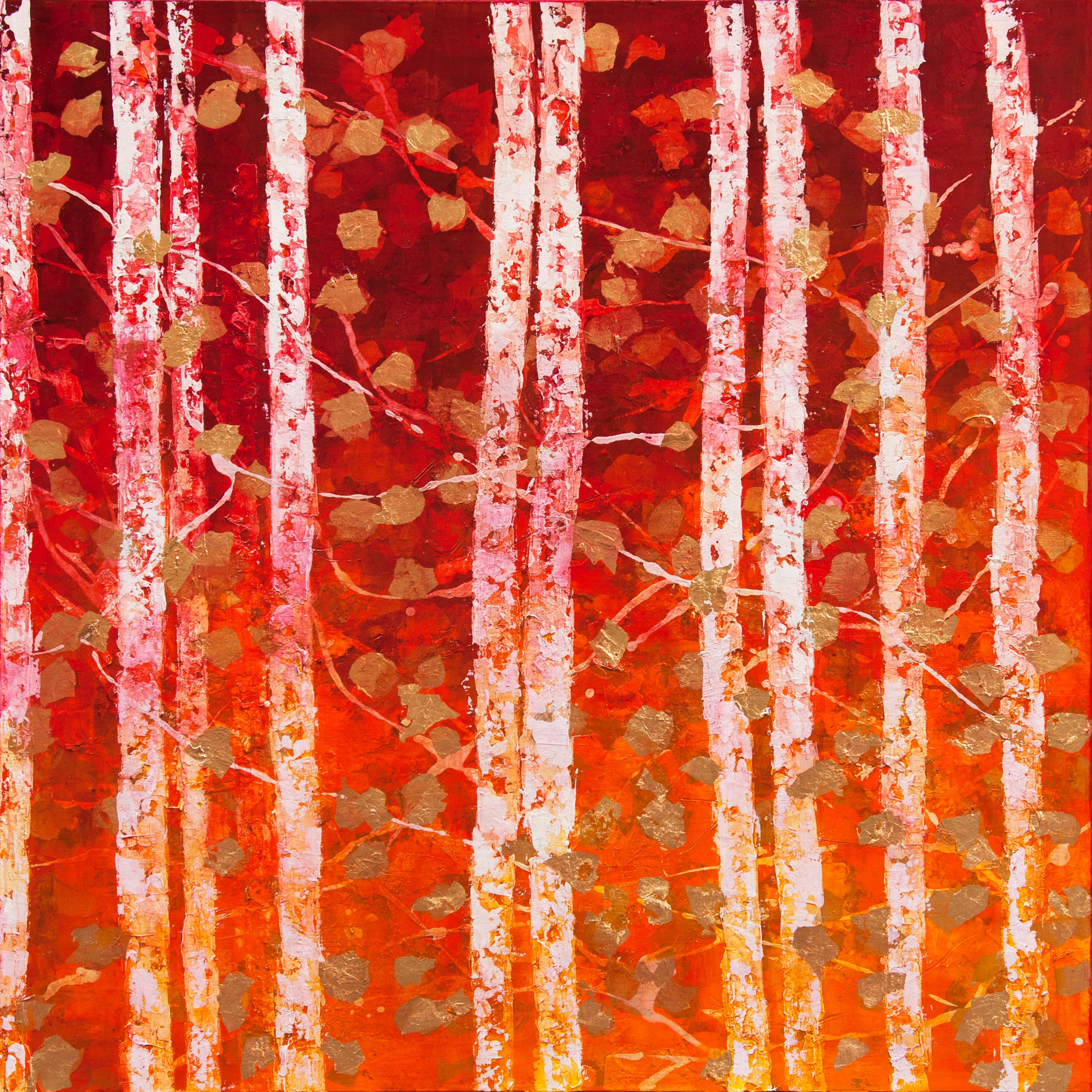 Golden Forest - 21st Century, Contemporary, Abstract Painting, Oil, Gold Leaf - Mixed Media Art by Chelsea Davine