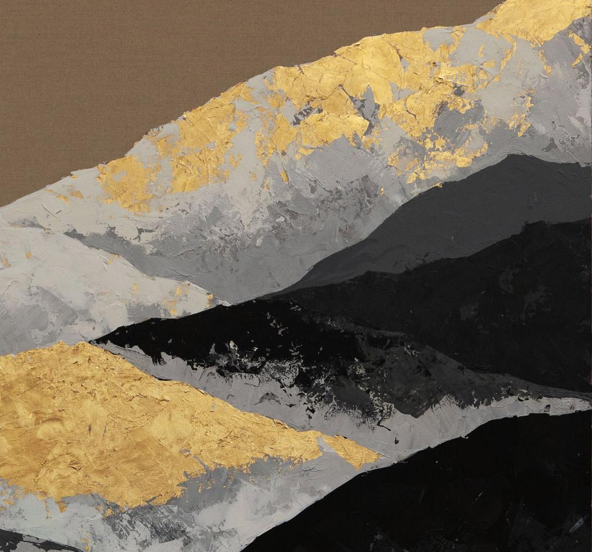 Horas Doradas En Las Estribaciones - Siglo XXI, Contemporáneo, Pintura, Pan de Oro - Figurative Painting Gris de Chelsea Davine