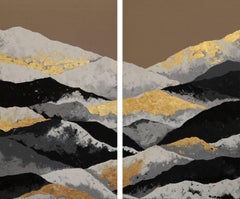 Golden Hours In The Foothills - 21st Century, Contemporary, Painting, Gold Leaf