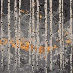 Golden Light In The Forest - 21st Century, Contemporary, Abstract Painting, Gold