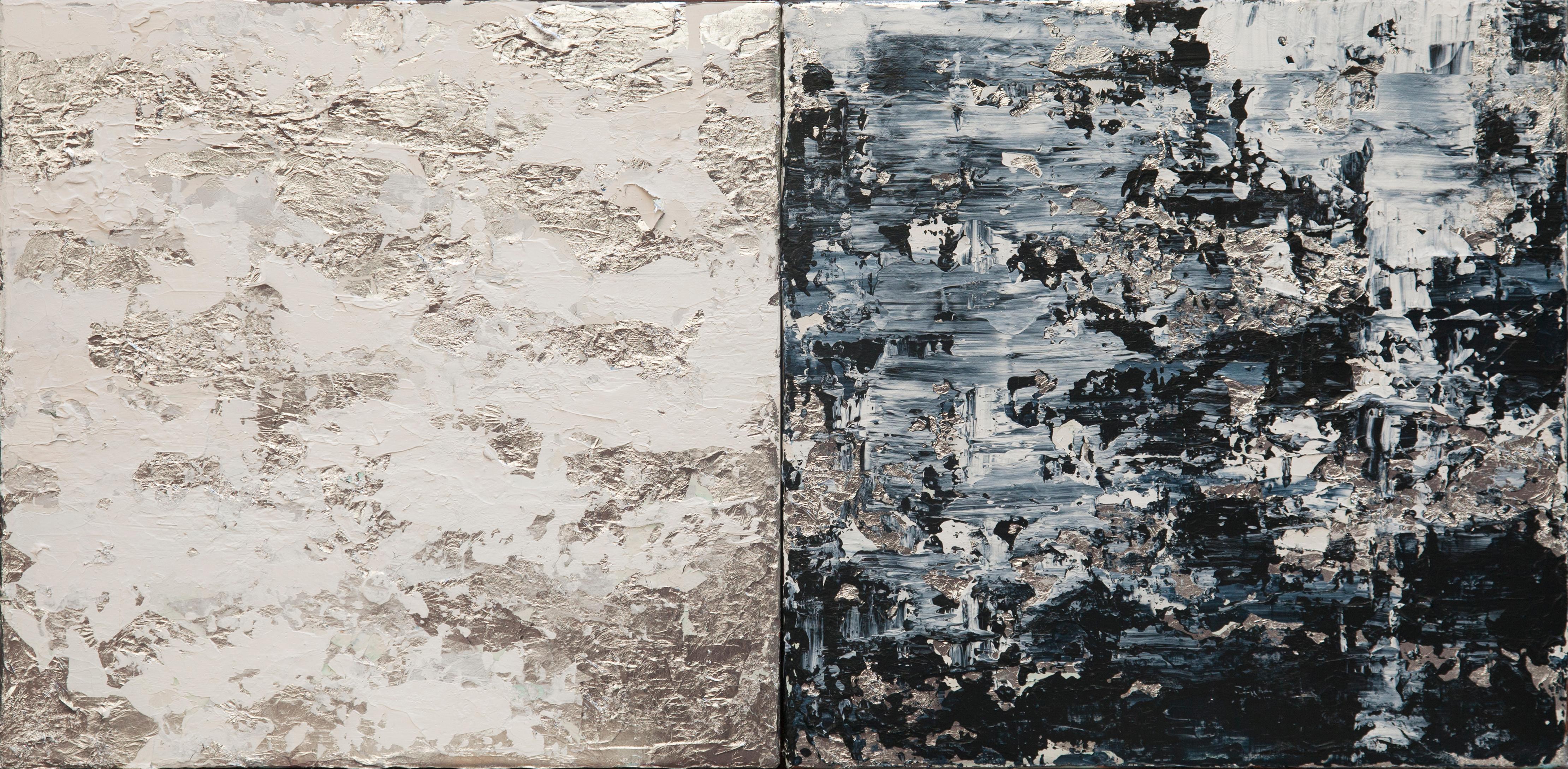 Diptych. Oil and silver leaf on steel.

For centuries, artisans and artists have turned to gold, silver and copper leaf as a way to make their creations shimmer and shine. Also many contemporary artists continue to use this material in their work,