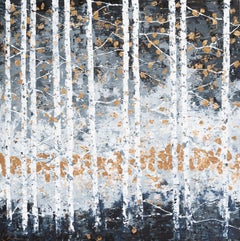 Komorebi II - 21st Century, Oil painting, gold leaf, abstract, winter