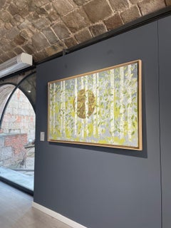 Midsummer Woods - 21st Cent., Oil, abstract, night, red, gold leaf