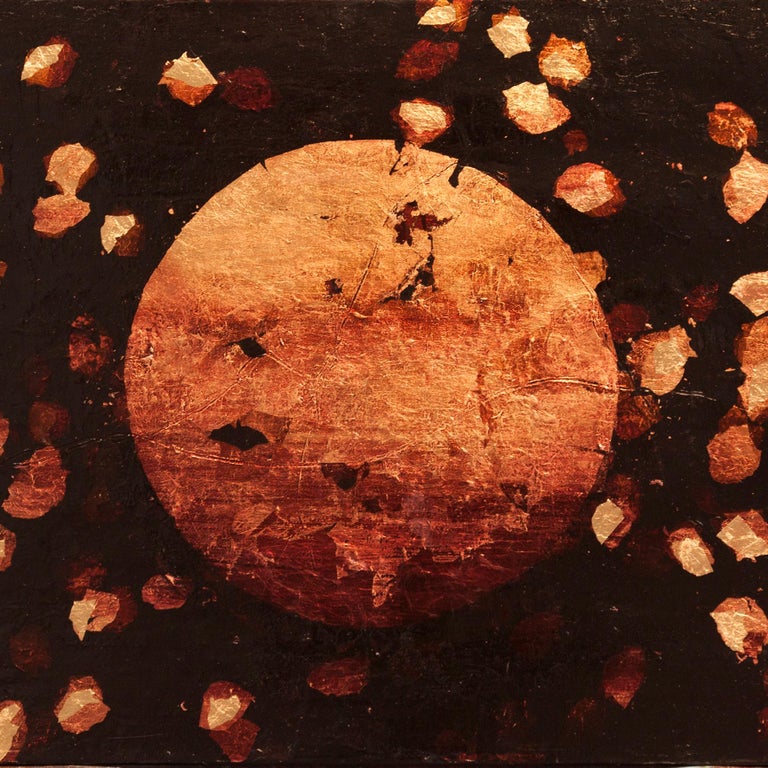 Moonrise - 21st Century, Contemporary, Figurative-Abstract Painting, Gold Leaf For Sale 1