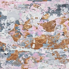 Blasser Mond mit Dianthus Rosa - 21. Jahrhundert, Öl, Blattgold, abstrakt, Winter