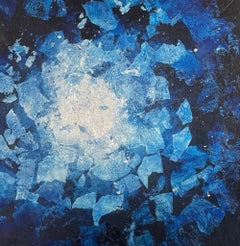 Azul de Prusia con plata - Siglo XXI, óleo, pan de oro, abstracto, otoño