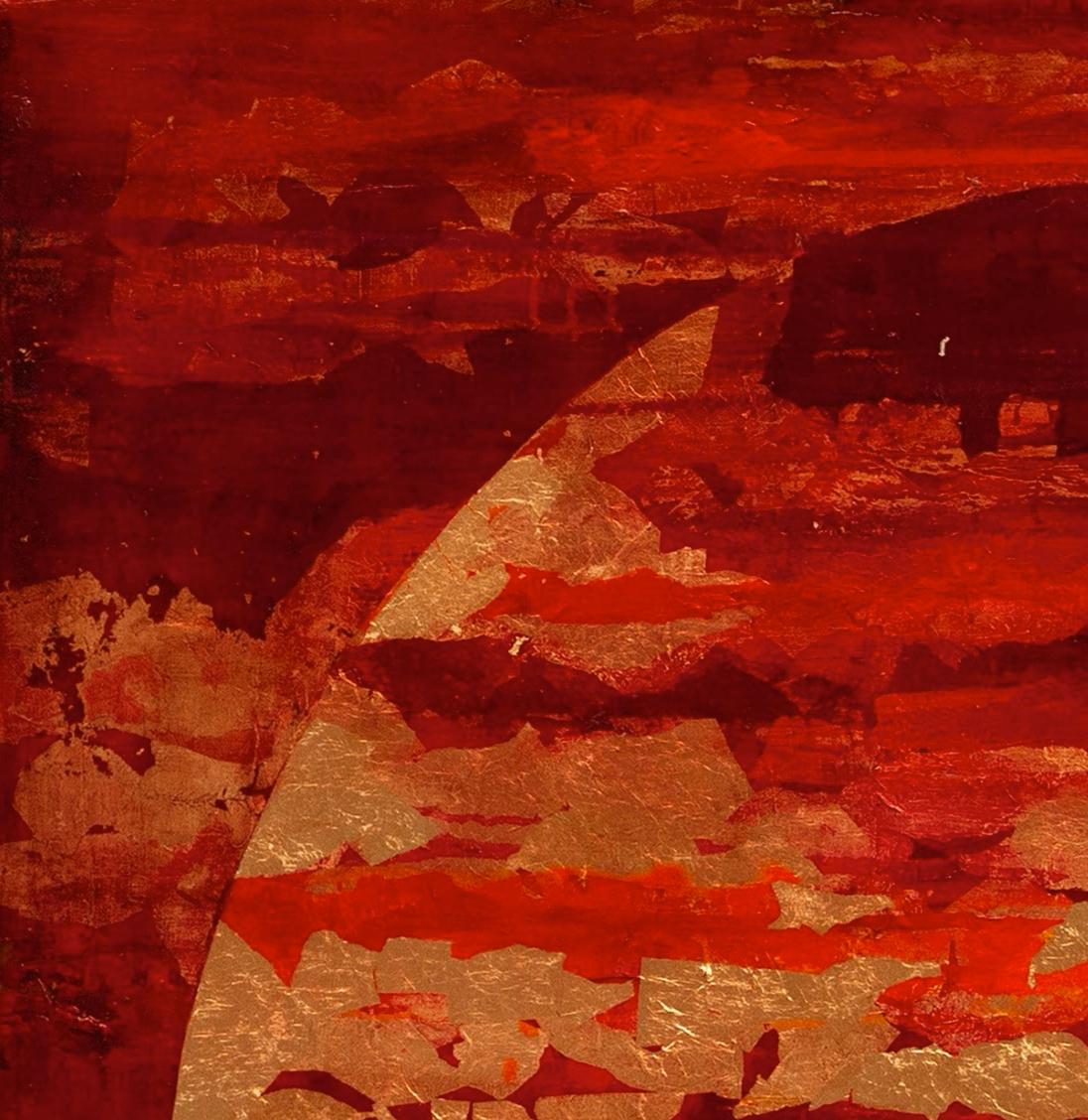Red Moon - 21st Century, Contemporary, Abstract Painting, Gold Leaf 1