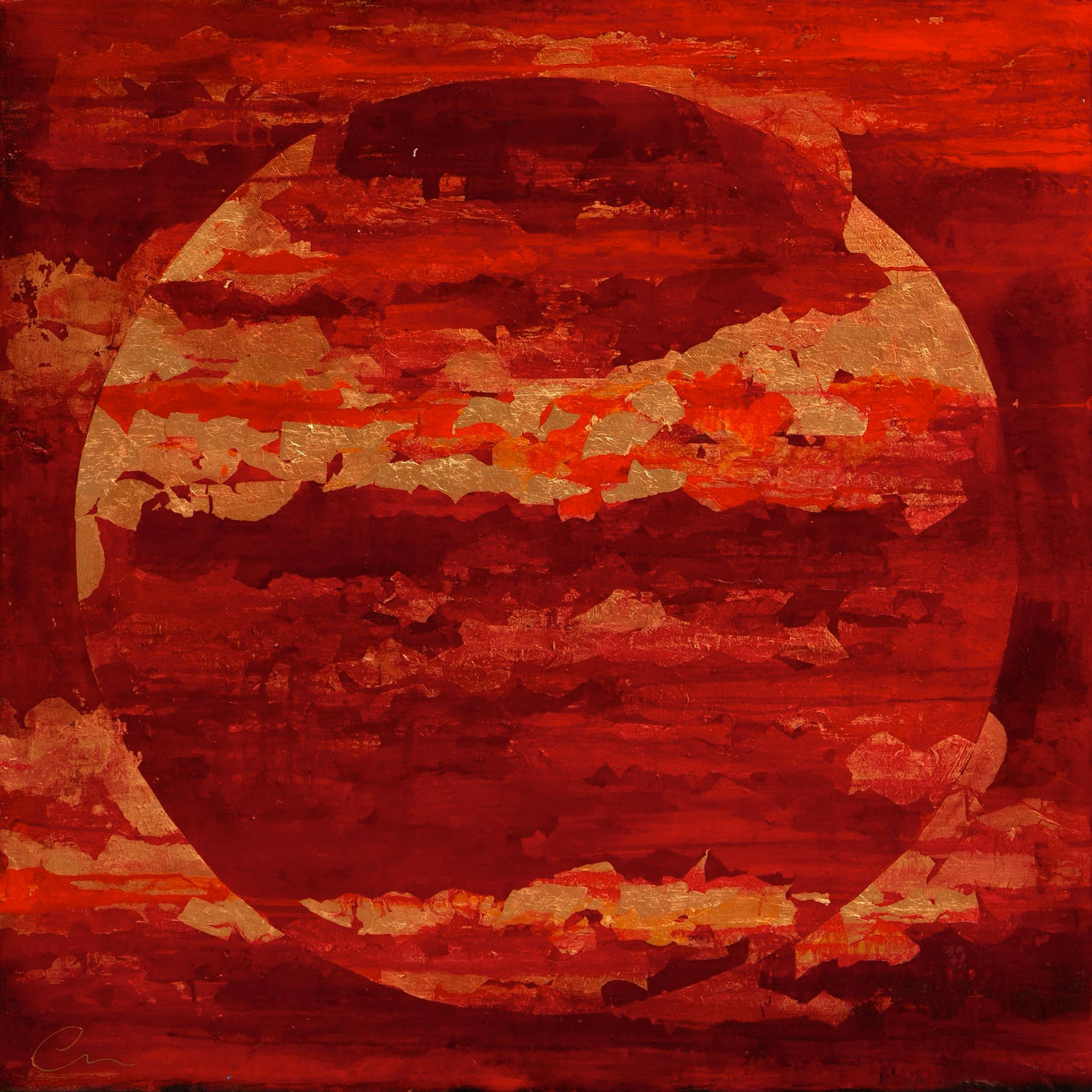 Red Moon - 21st Century, Contemporary, Abstract Painting, Gold Leaf - Mixed Media Art by Chelsea Davine