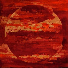 Red Moon - 21st Century, Contemporary, Abstract Painting, Gold Leaf