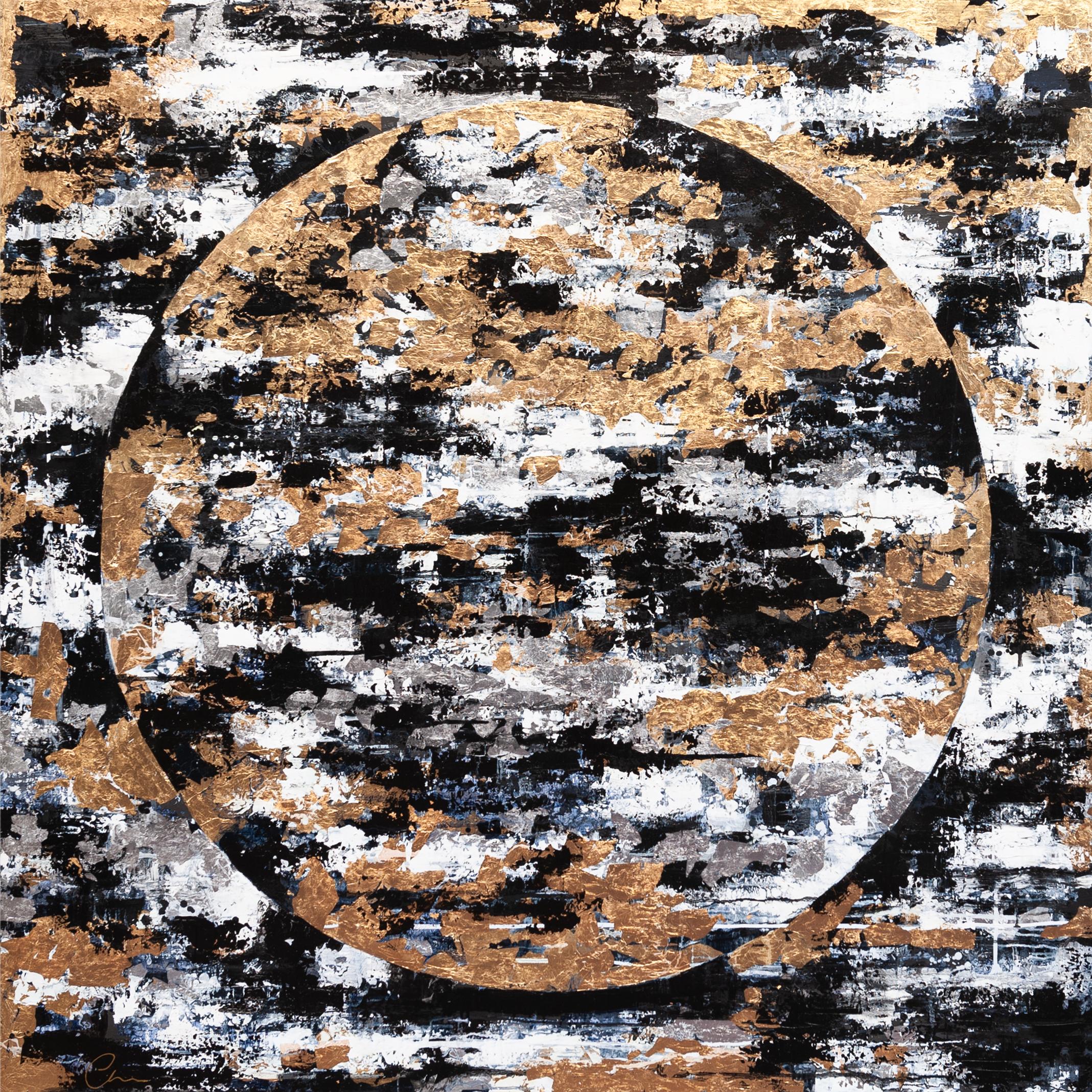 Abstract Painting di Chelsea Davine - Luna di neve - XXI secolo, Acciaio con foglia d'oro, astratto, notte, rosso