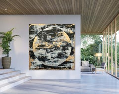 Lune de neige I - 21e siècle, Huile, abstrait, nuit, feuille d'or