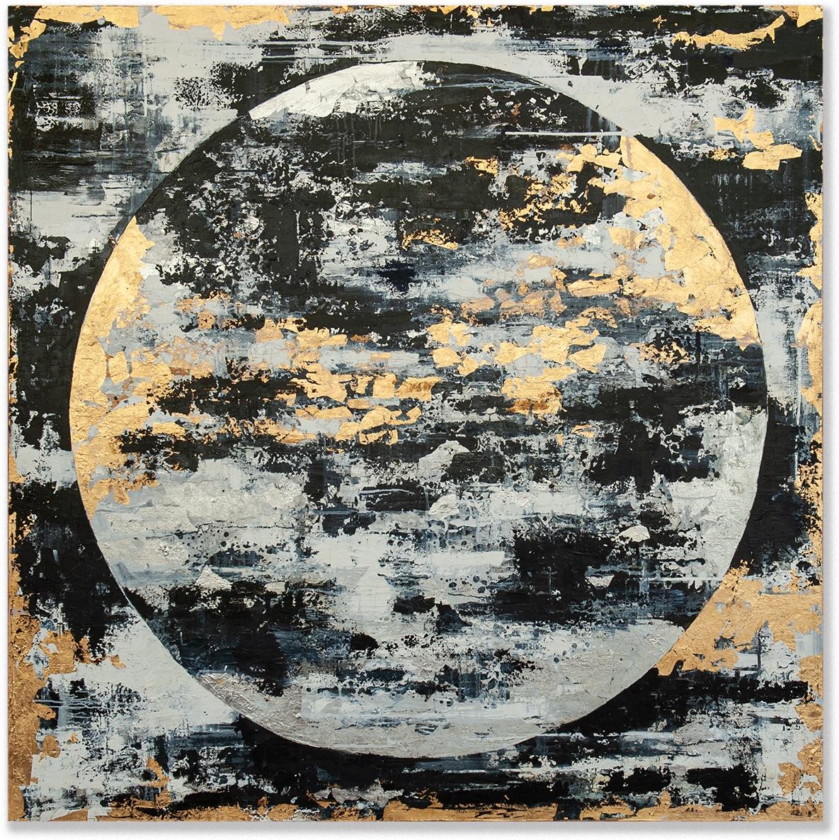 Snow Moon I - 21st Century, Oil, abstract, night, gold leaf