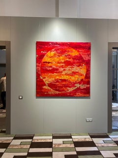 Meridiano di primavera - 21° secolo, Olio, astratto, notte, rosso, foglia d'oro