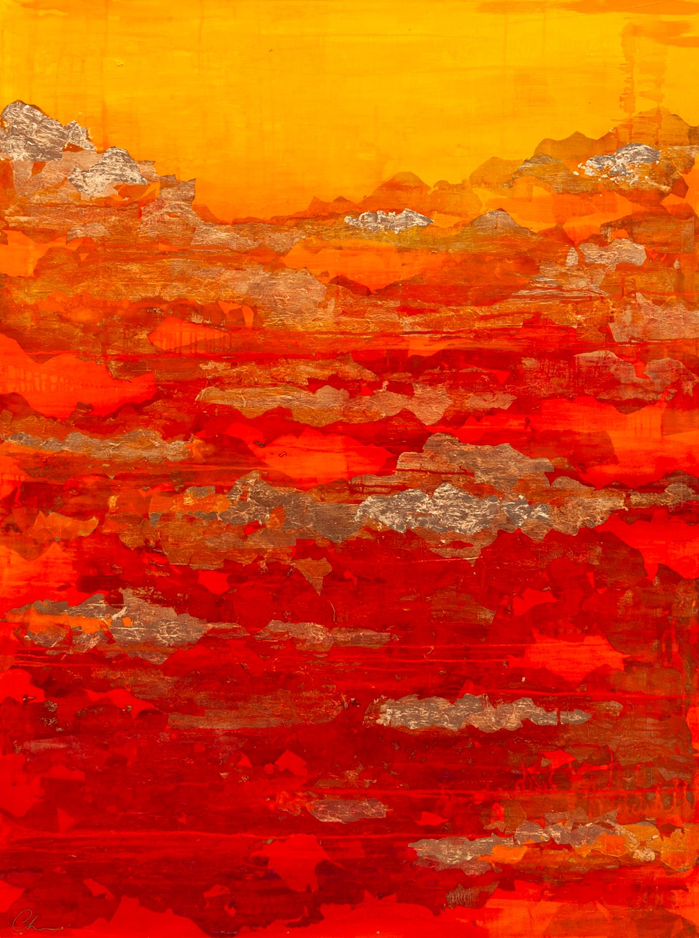 Spring Valley - 21st Cent., Oil, abstract, night, gold leaf