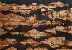 Acciaio con oro - XXI secolo, Acciaio con foglia d'oro, astratto, notte, rosso