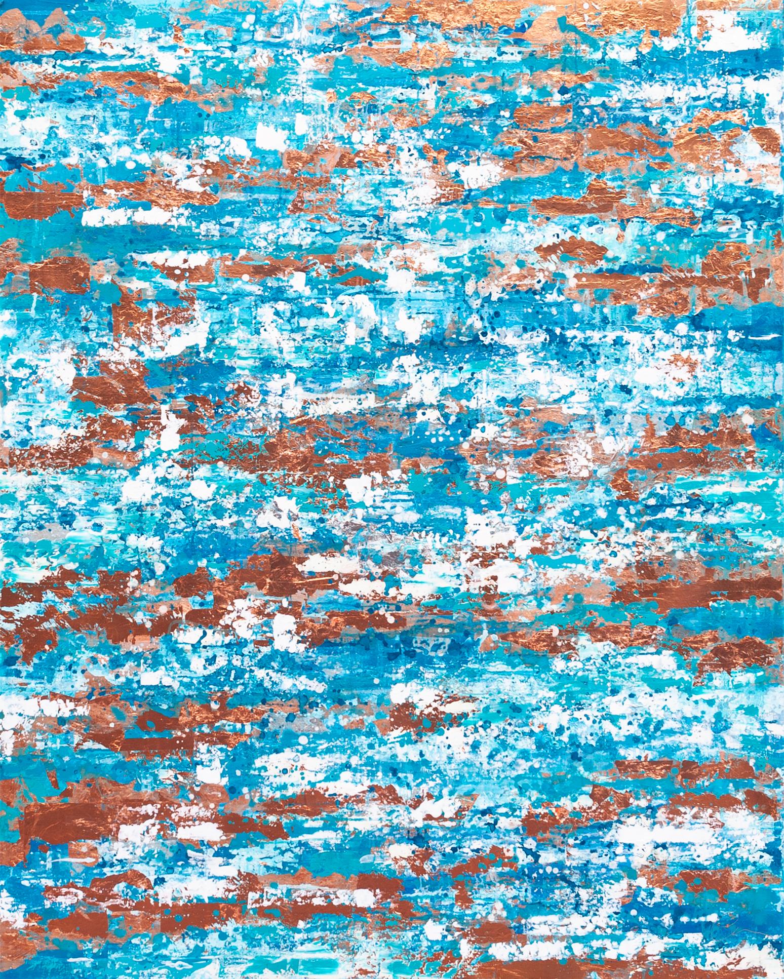Abstract Painting di Chelsea Davine - Mare d'estate - 21° secolo, Olio, astratto, notte, foglia d'oro