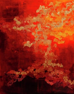 Where East- 21st Century, contemporain, abstrait, peinture à l'huile, feuille d'or