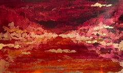 Where East Meets West - 21e siècle, peinture à l'huile, feuille d'or, abstrait, hiver